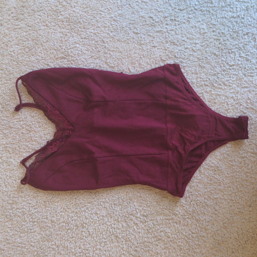 Lulu's Burgundy Lace Open Back Bodysuit